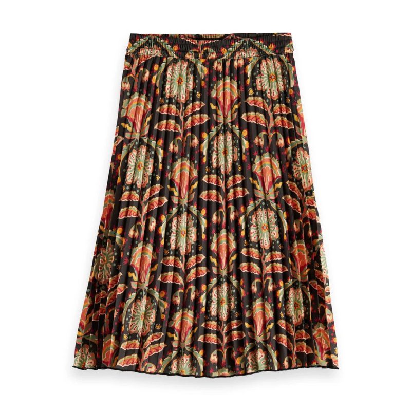 allover printed pleated midi skirt sf flower 499435