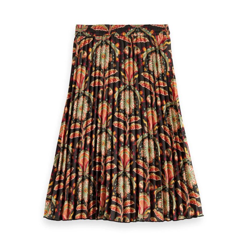 allover printed pleated midi skirt sf flower 879534