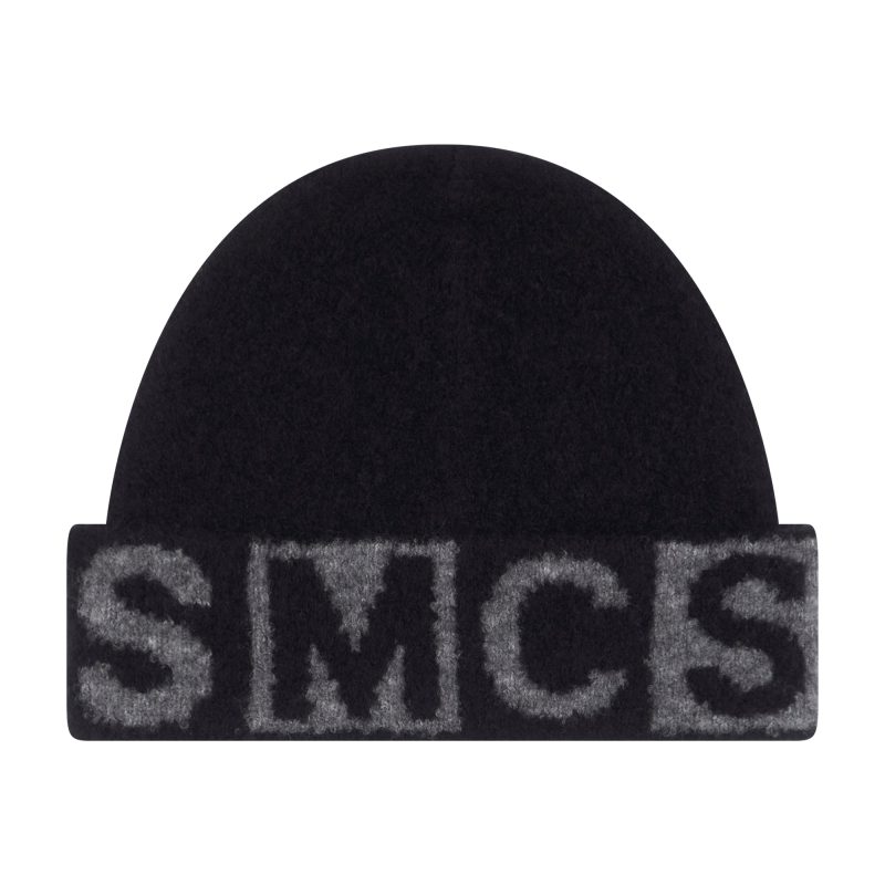 boy knit hat with smc lettering jacquard black 632723