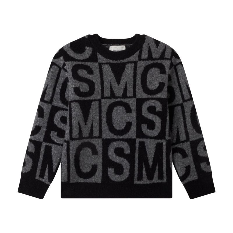 boy sweater with smc lettering jacquard black grey 757134