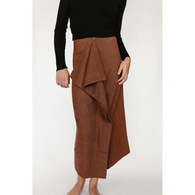 burnt orange wool ruffle skirt 520725