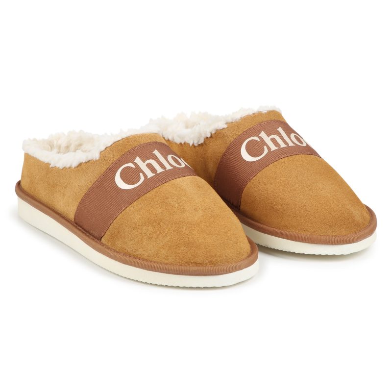 chloe fur slippers stone 994620