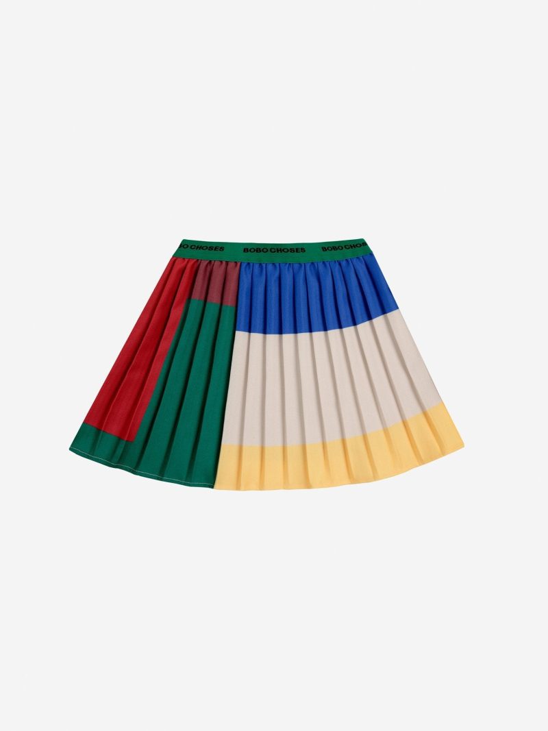 color block pleated woven skirt multicolor 615833