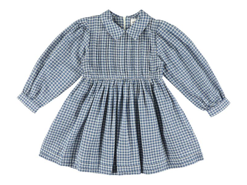 dress with collar and pleats on chest blue 163743