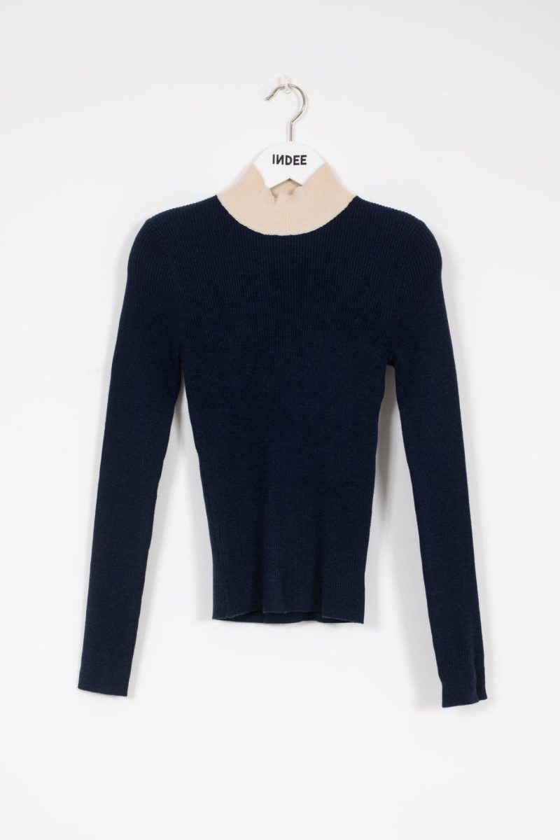 fine ribbed knit turtleneck navy 208871