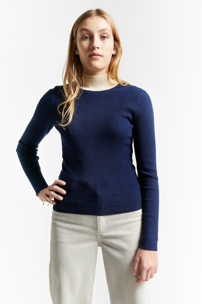 fine ribbed knit turtleneck navy 515361