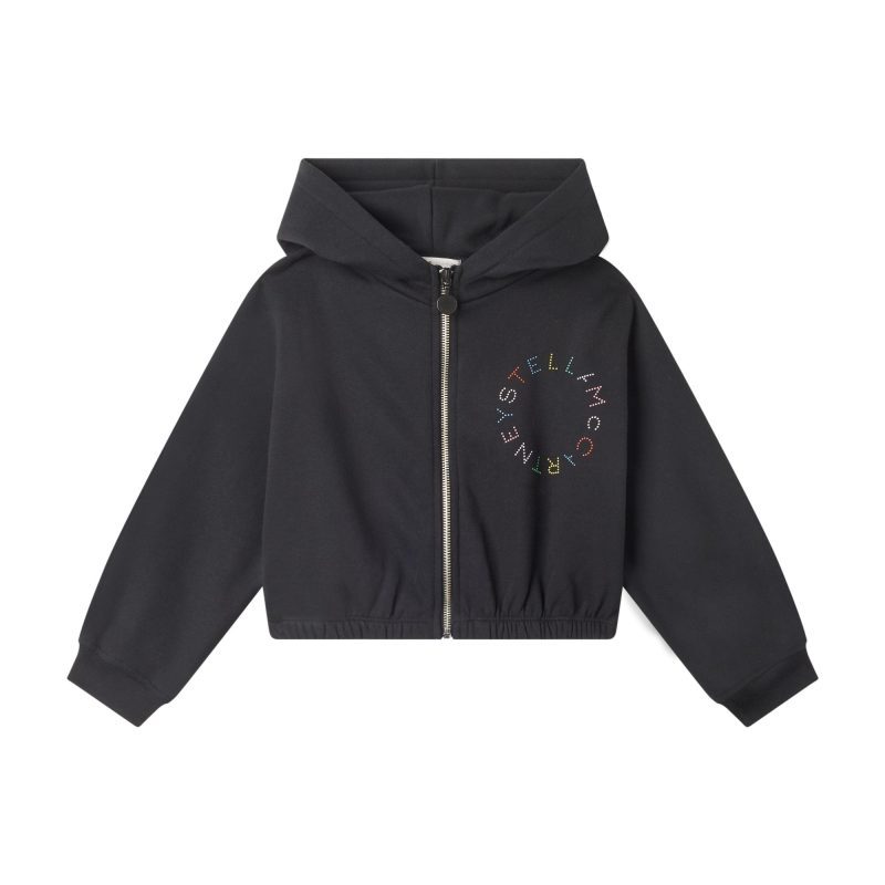 girl cropped zip up hoodie with logo embro black 417889