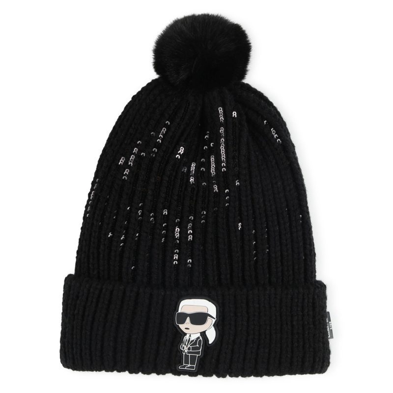 girl pom pom beanie knit with sequins black 447797