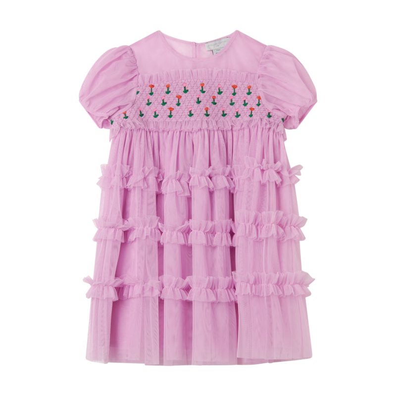 girl ss tulle dress with flowers embro and smocking pink 481678