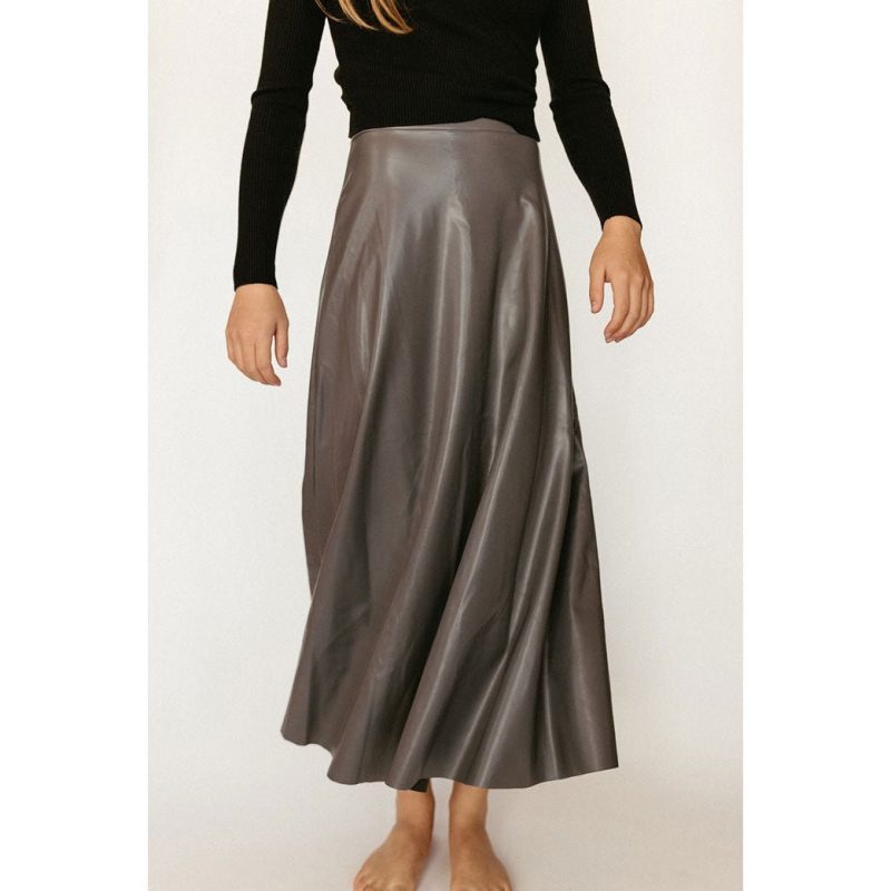 grey leather maxi skirt 363323