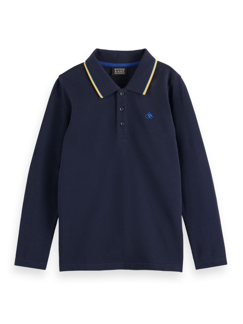 long sleeved polo with tipping night 132788