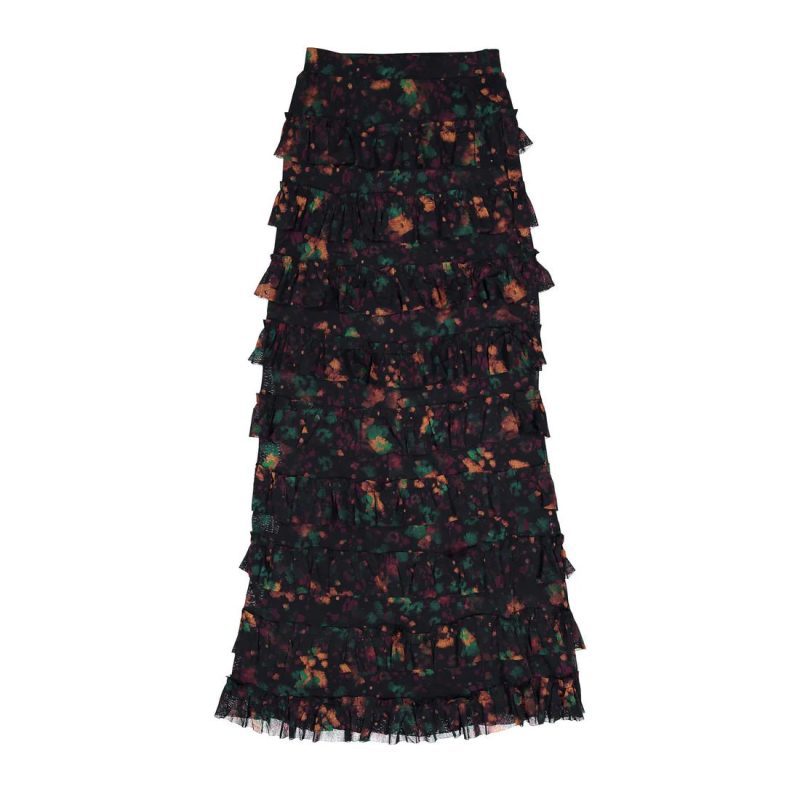 mesh dark floral ruffle skirt black 819226