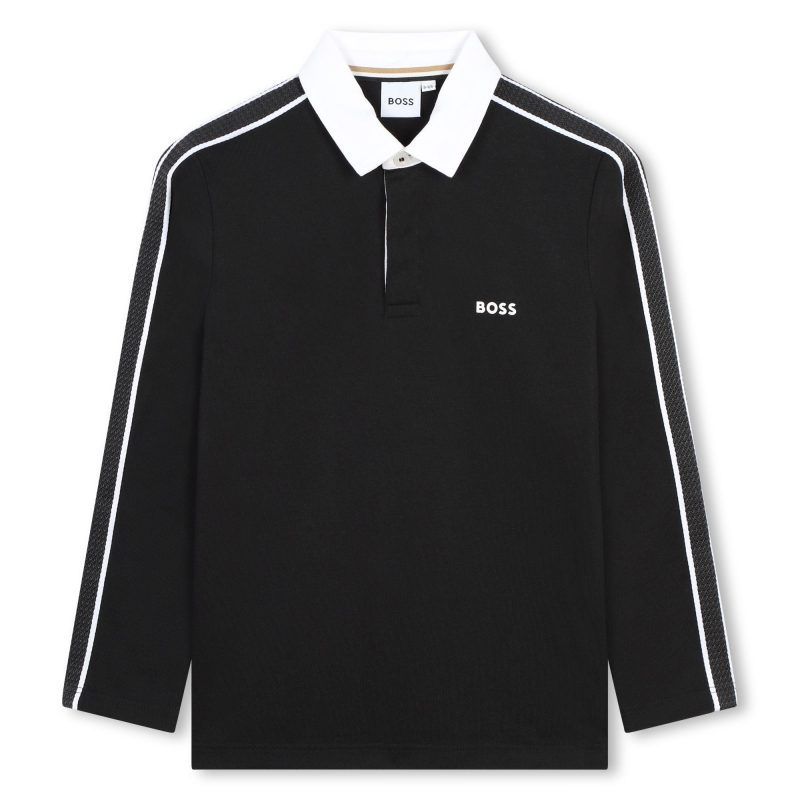 mini me ls white collar polo black 940003