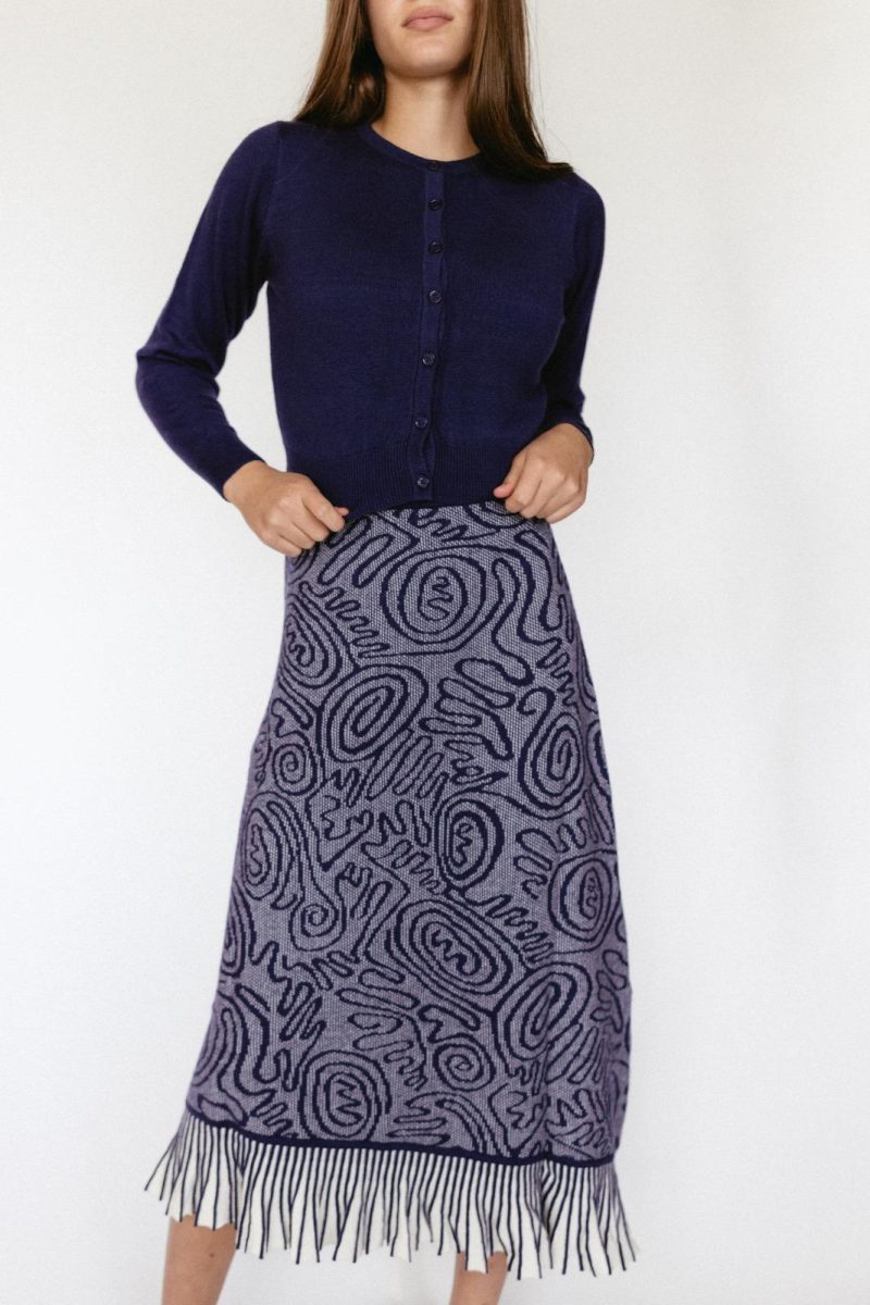 navy swirl print ruffle skirt navy 766201