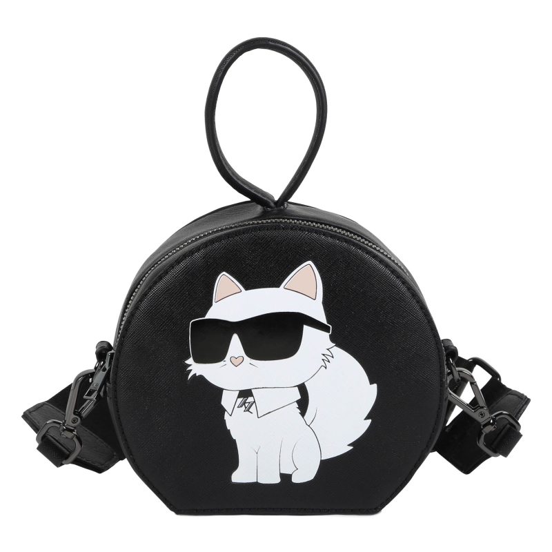 round handbag with choupette illustration black 787429