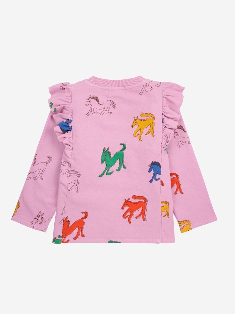 wonder horse all over ruffle sweatshirt pink 194693