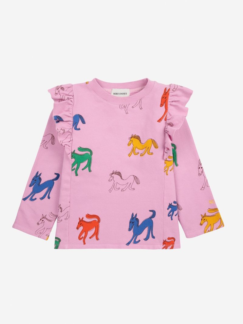 wonder horse all over ruffle sweatshirt pink 871302